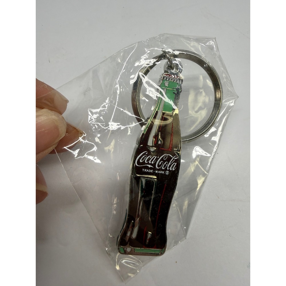 Coca-Cola Enamel Bottle Keychain Silver Tone Metal Coke Collectible UNC 51138